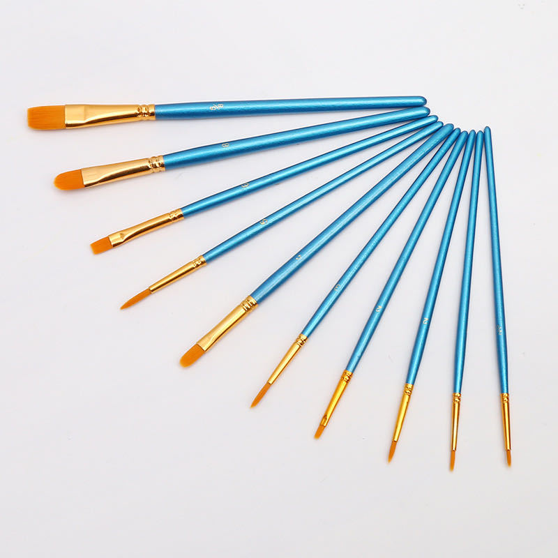 10-Pack Premium Blue Wood Handle Brushes (Multi-Size)