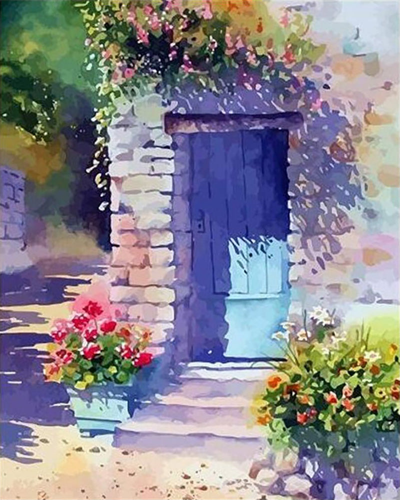 Blue Door Flower Garden - 40x50 cm paint by numbers kit