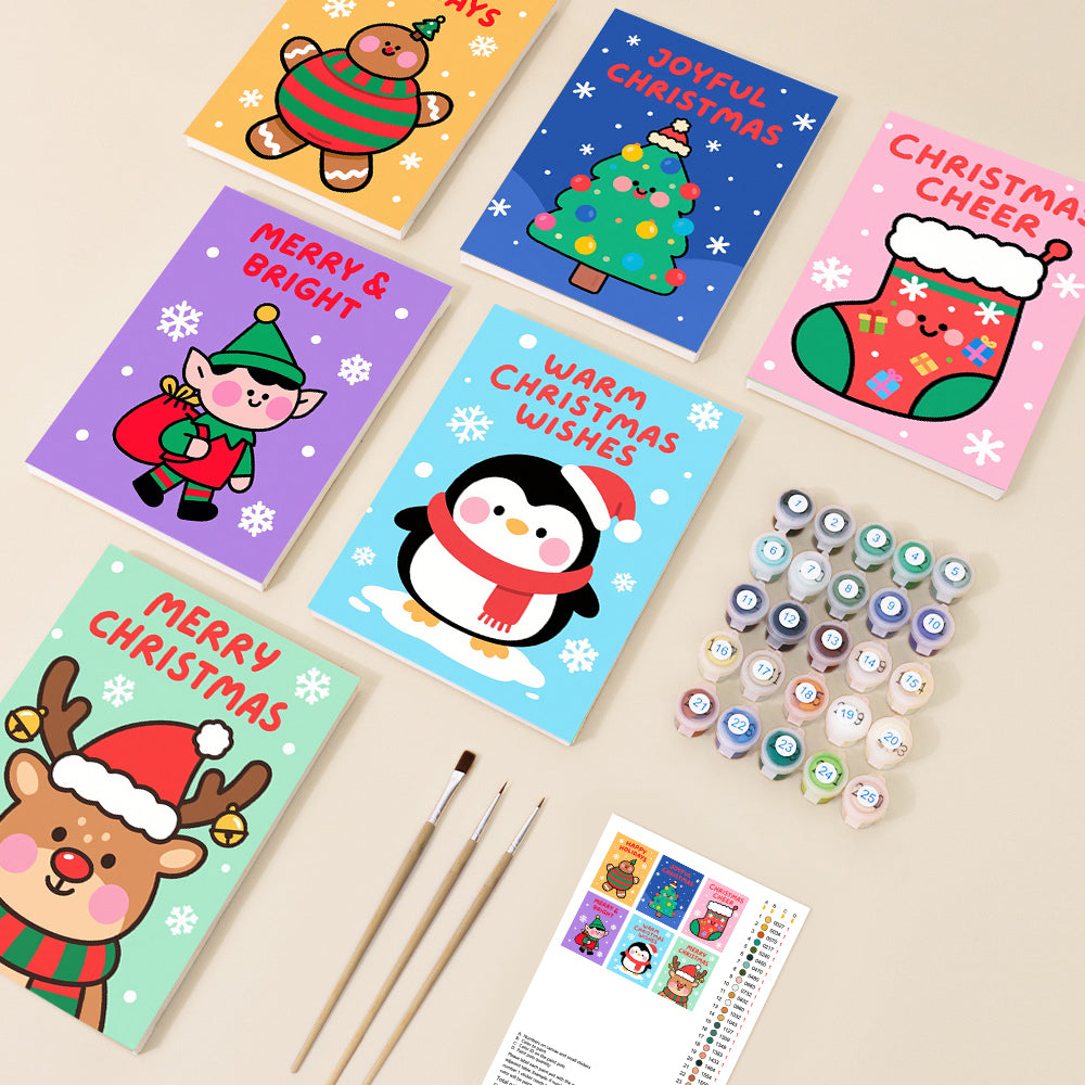Christmas Cheer Mini Paint by Numbers Set – 6 Greeting Designs