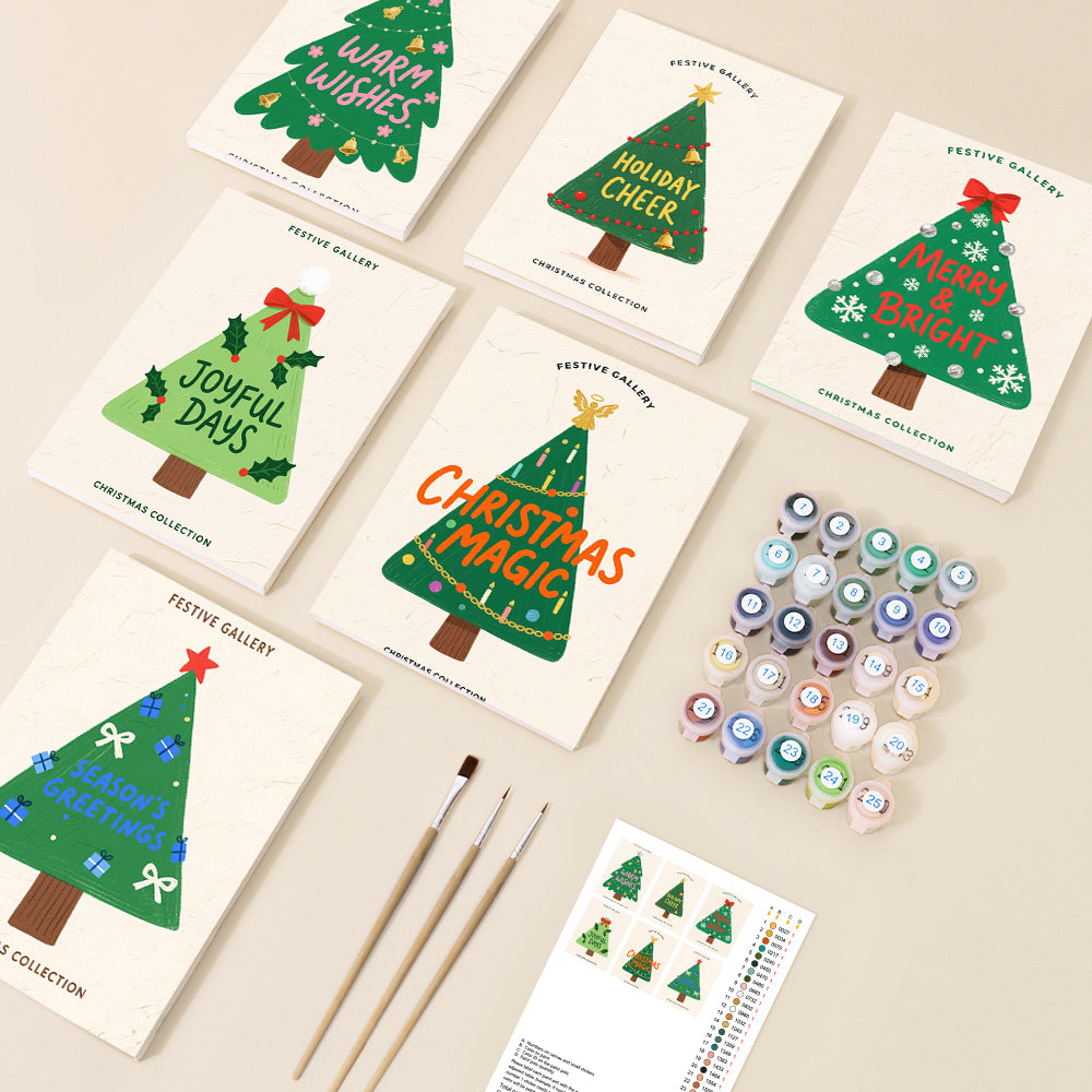 Festive Christmas Tree Mini Paint by Numbers Set – 6 Designs