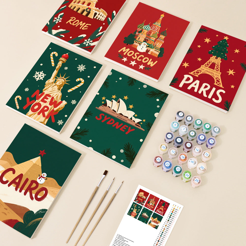Christmas Landmark Cities Mini Paint by Numbers Set – 6 Designs