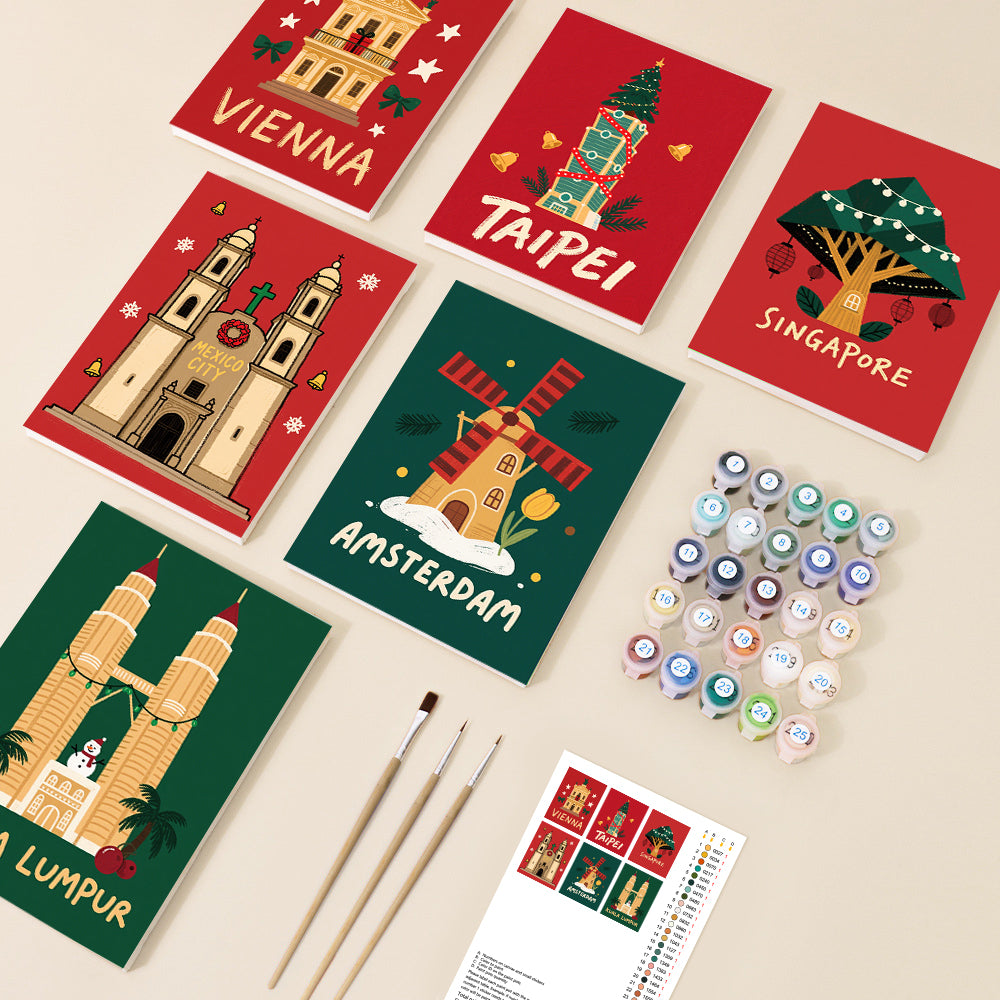 International Holiday Cities Mini Paint by Numbers Set – 6 Designs