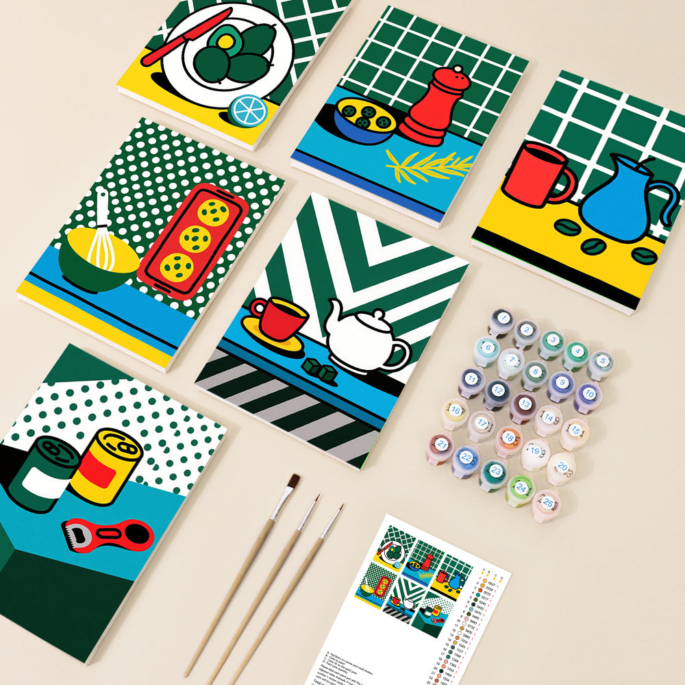 Graphic Kitchen & Tea Mini Paint by Numbers Set - 6 Designs