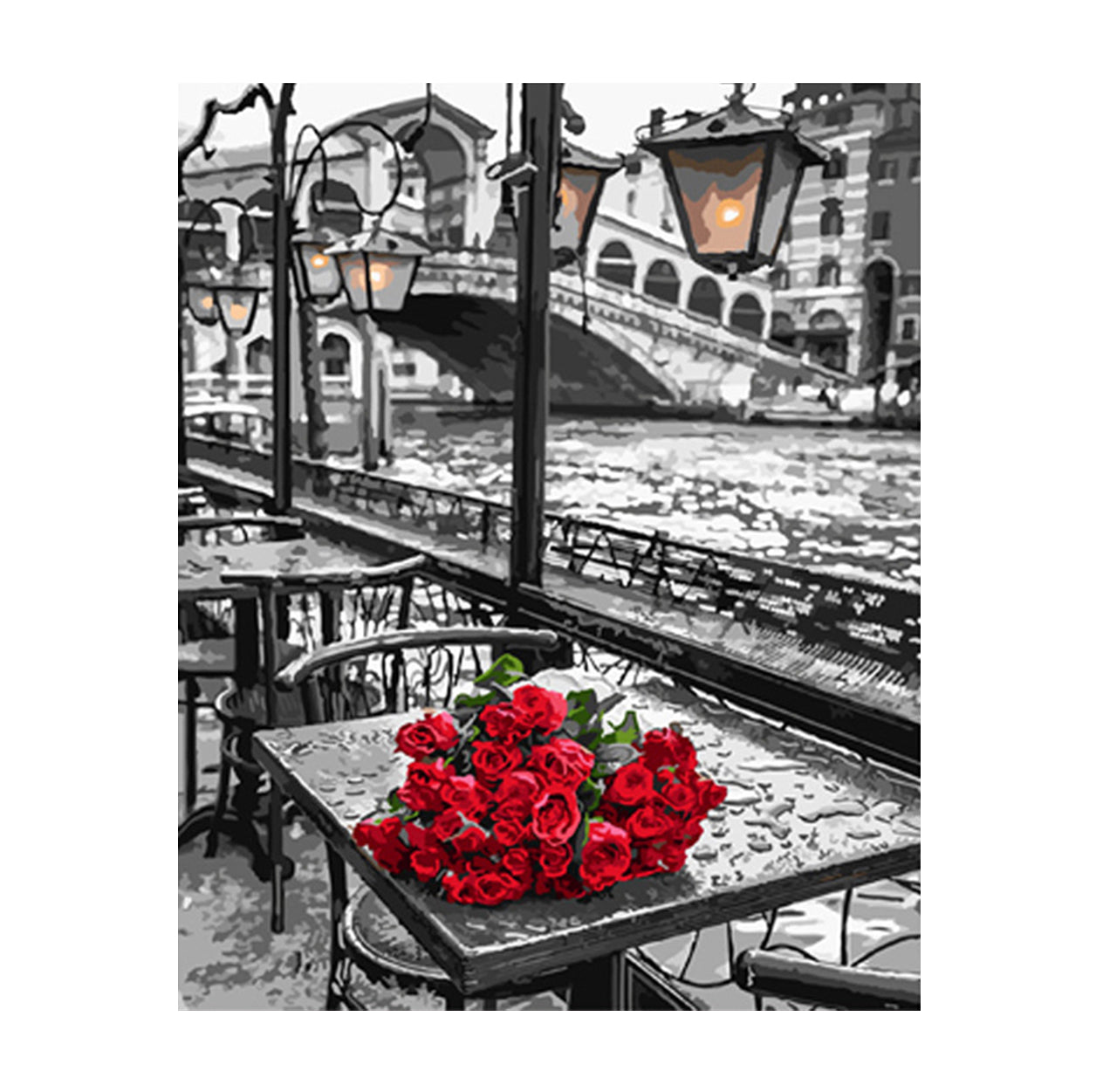 Red Roses by Rialto Bridge - 40x50 cm paint by numbers kit