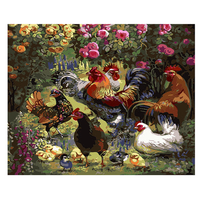 Chickens in Rose Garden - 40x50 cm paint by numbers kit