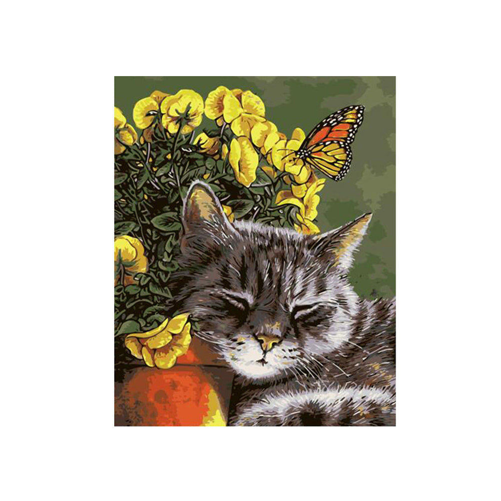 Sleepy Cat and Butterfly - 40x50 cm paint by numbers kit