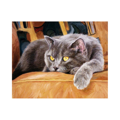 Gray Cat on Golden Chair - 40x50 cm paint by numbers kit
