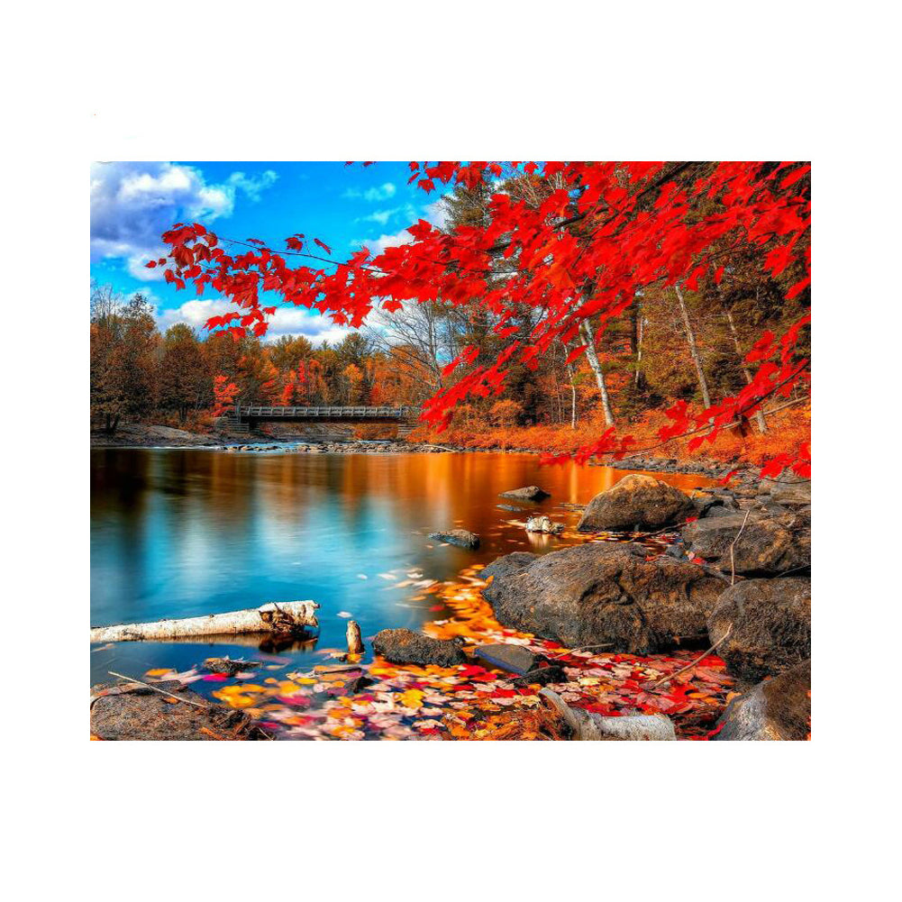 Red Maple Lake in Autumn - 40x50 cm paint by numbers kit