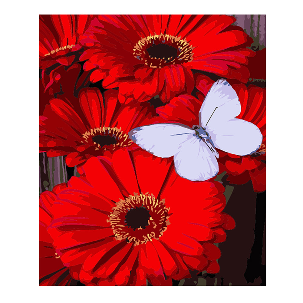 Red Gerberas and White Butterfly - 40x50 cm paint by numbers kit
