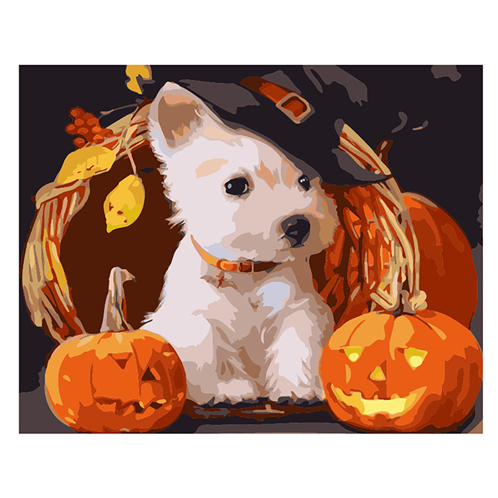 Halloween Puppy and Pumpkins - 40x50 cm paint by numbers kit