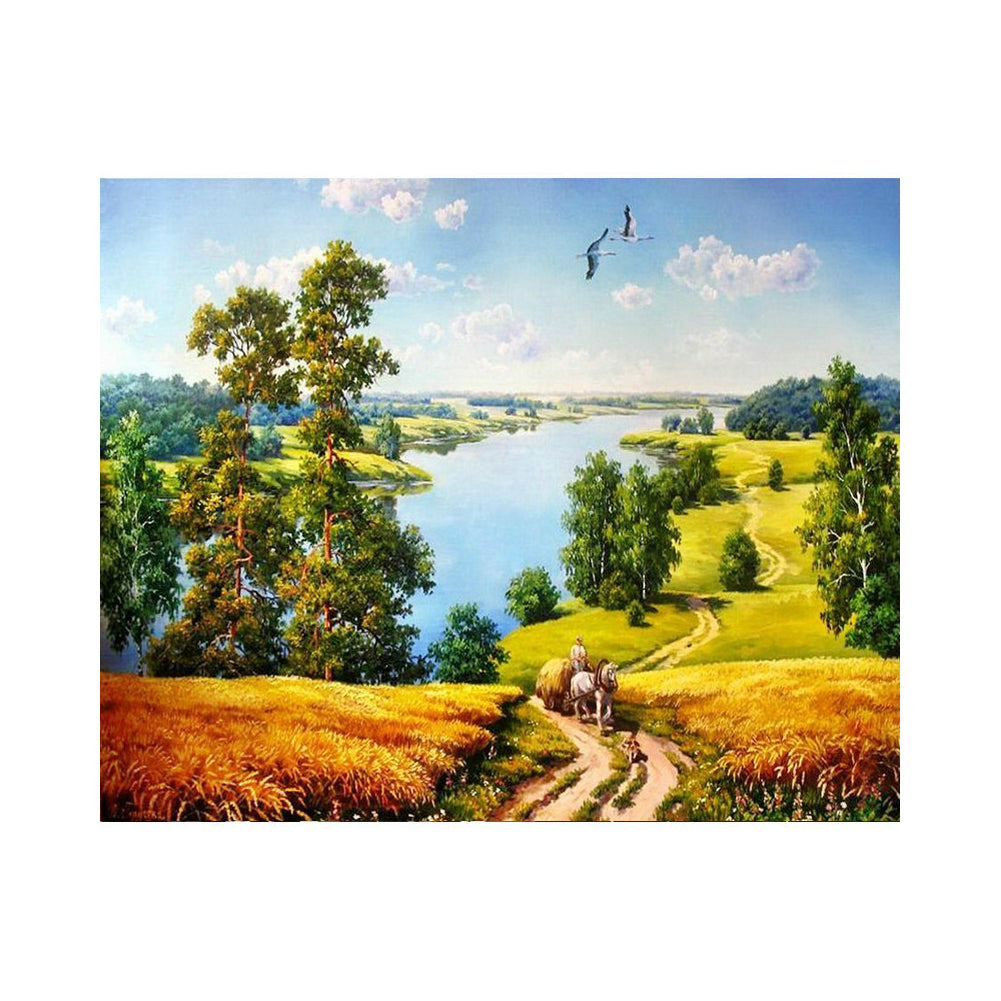 Golden Countryside by the River - 40x50 cm paint by numbers kit