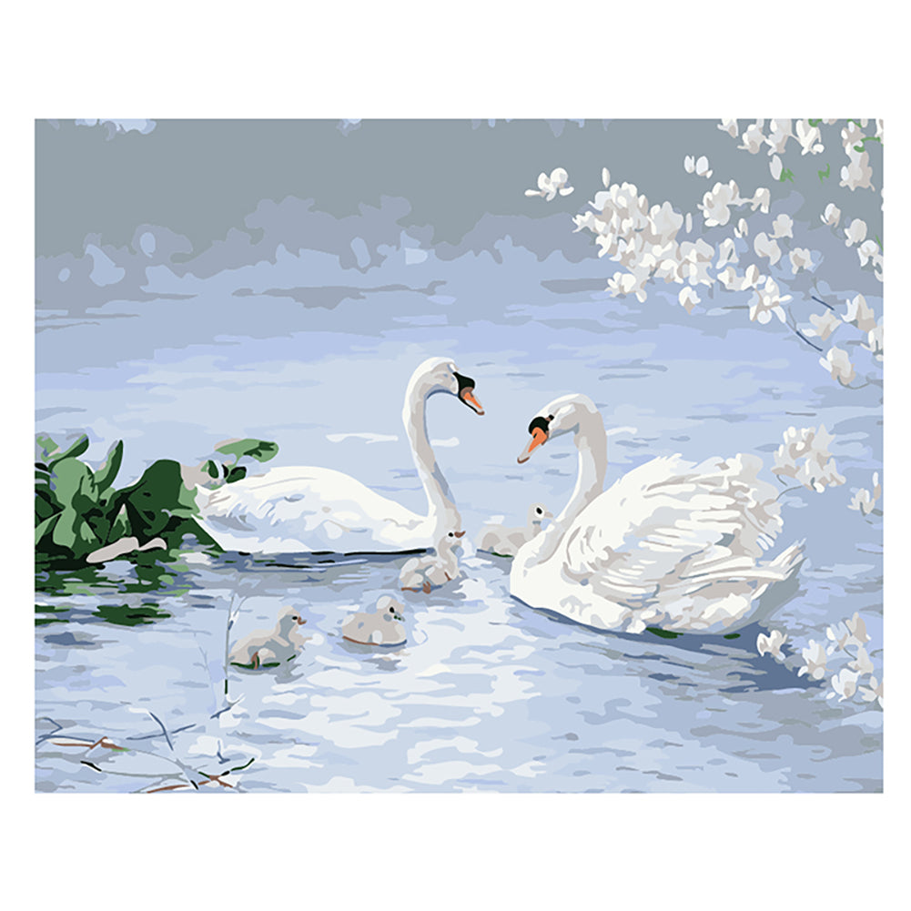 Swan Family on Blue Lake - 40x50 cm paint by numbers kit