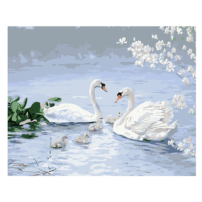 Swan Family on Blue Lake - 40x50 cm paint by numbers kit