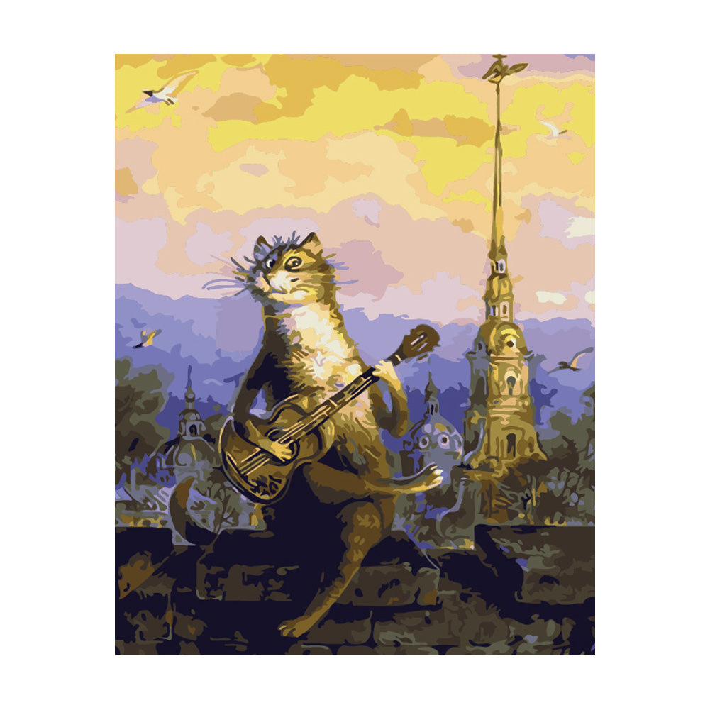 Guitar Cat in the City - 40x50 cm paint by numbers kit