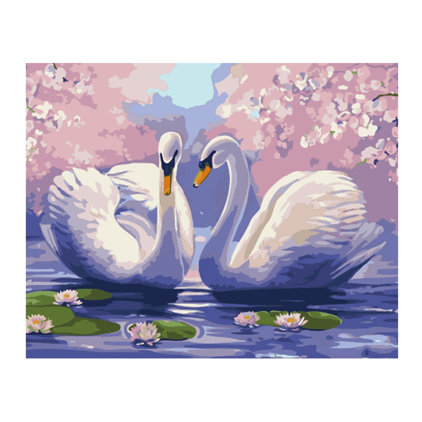 Swans Beneath Pink Blossoms - 40x50 cm paint by numbers kit