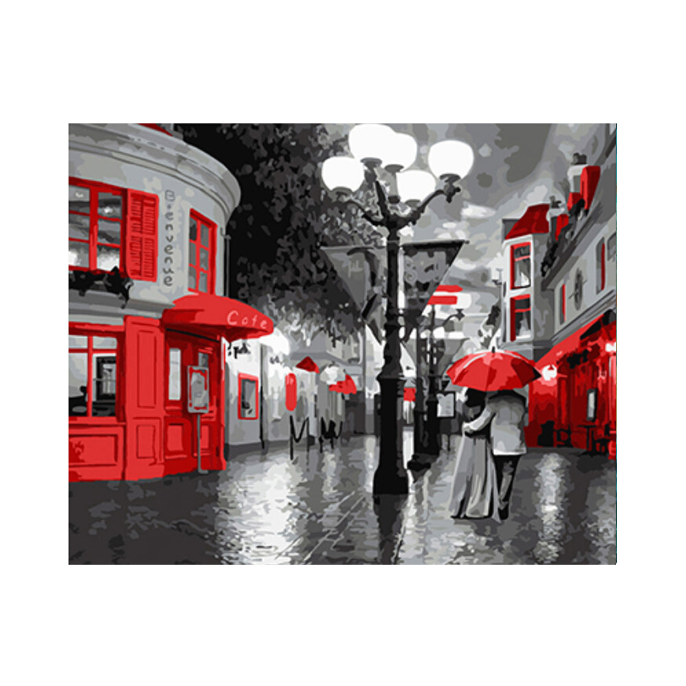 Red Umbrella City Night - 40x50 cm paint by numbers kit