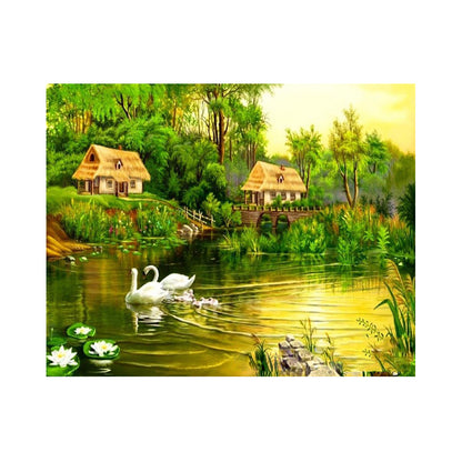 Peaceful Swan Cottage Lake - 40x50 cm paint by numbers kit