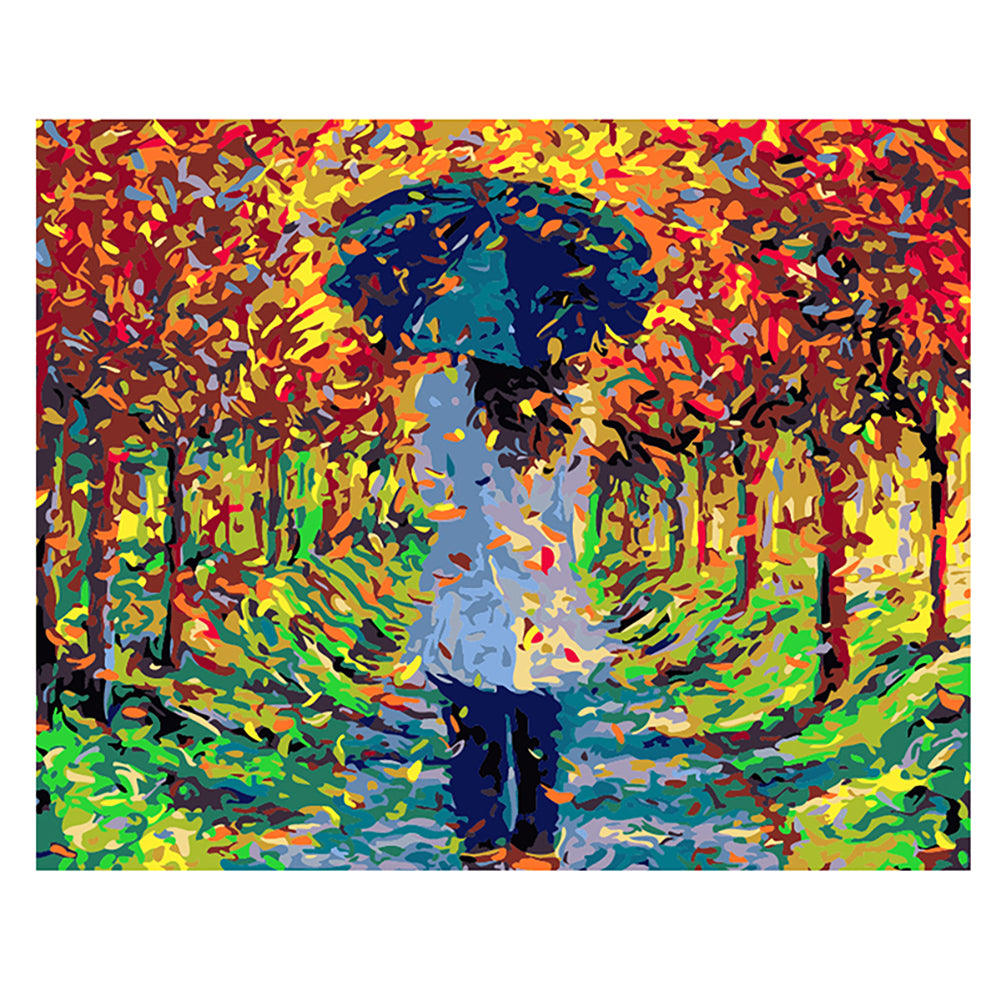Autumn Walk Under Umbrella - 40x50 cm paint by numbers kit