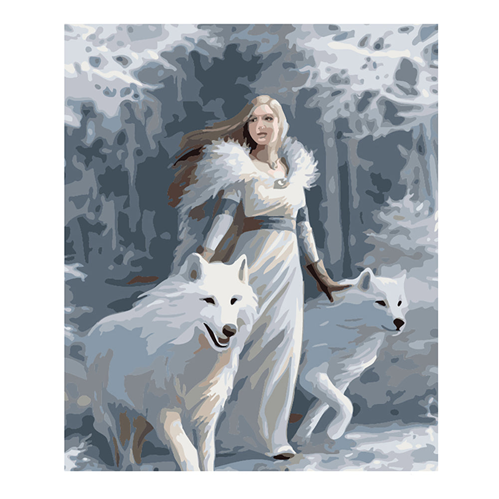 Winter Lady with White Wolves - 40x50 cm paint by numbers kit