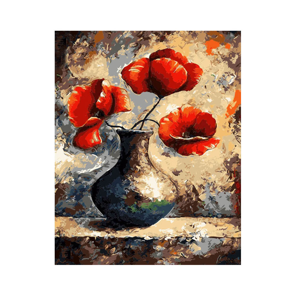 Red Poppies in Black Vase - 40x50 cm paint by numbers kit