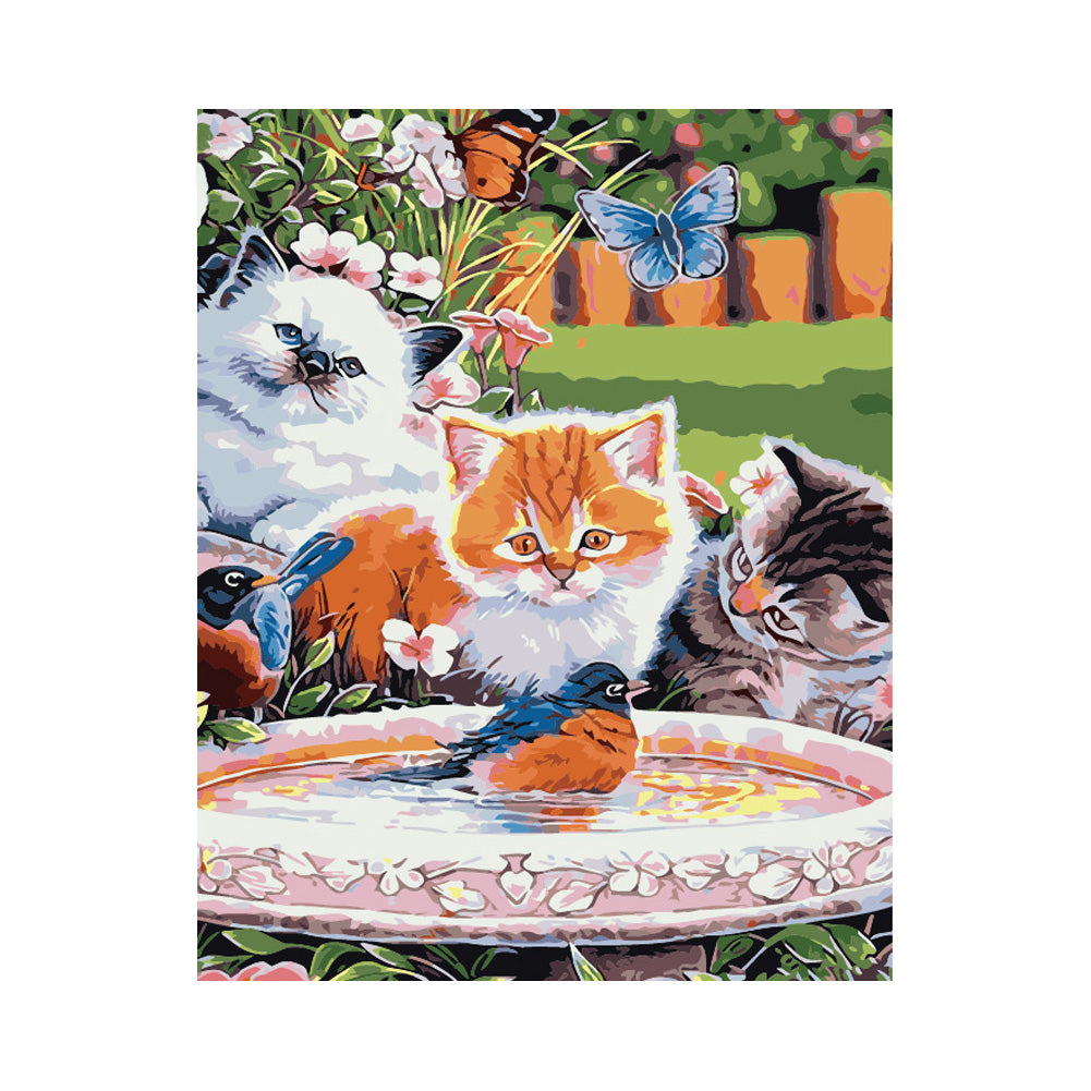 Curious Cats by the Birdbath - 40x50 cm paint by numbers kit