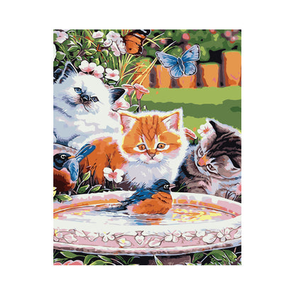 Curious Cats by the Birdbath - 40x50 cm paint by numbers kit