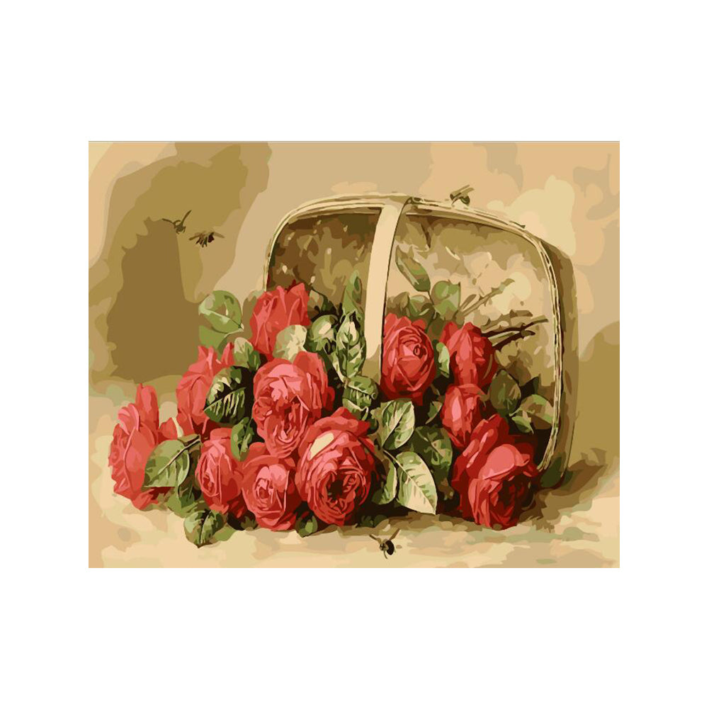 Vintage Basket of Red Roses - 40x50 cm paint by numbers kit