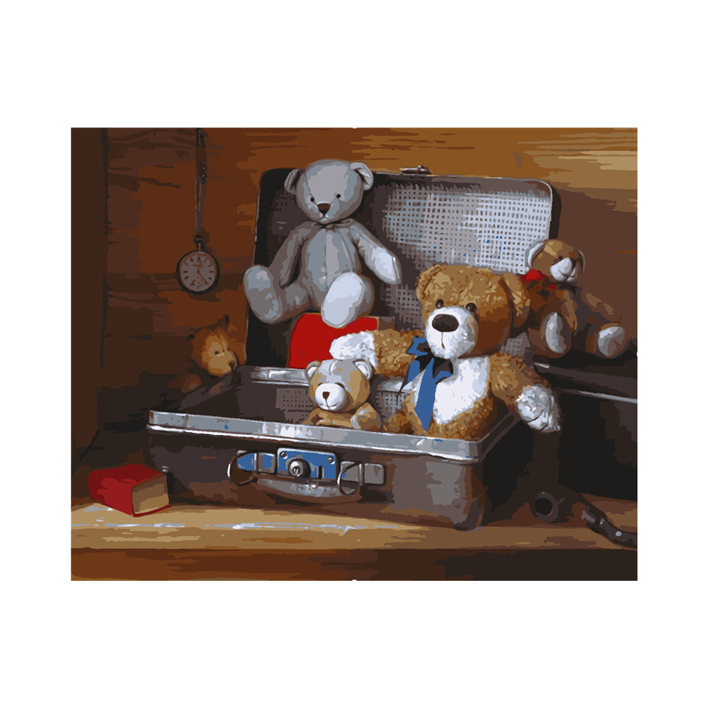 Teddy Bears in a Vintage Suitcase - 40x50 cm paint by numbers kit
