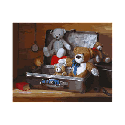 Teddy Bears in a Vintage Suitcase - 40x50 cm paint by numbers kit
