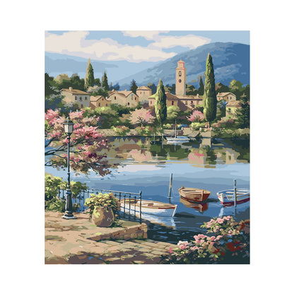 Peaceful Lakeside Village - 40x50 cm paint by numbers kit