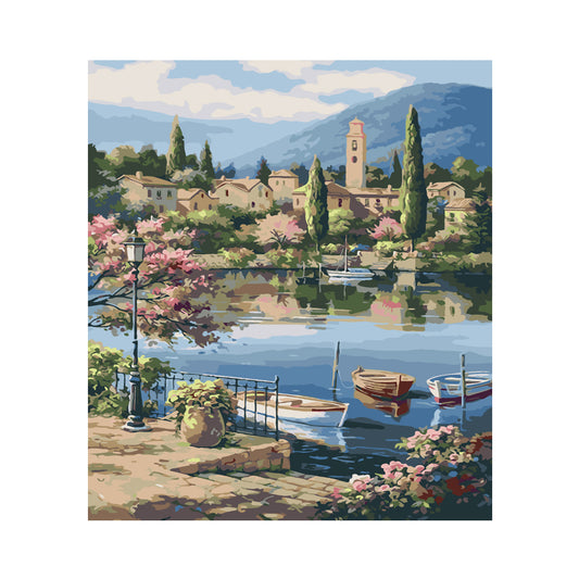Peaceful Lakeside Village - 40x50 cm paint by numbers kit