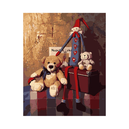 Teddy Bear and Wooden Doll - 40x50 cm paint by numbers kit