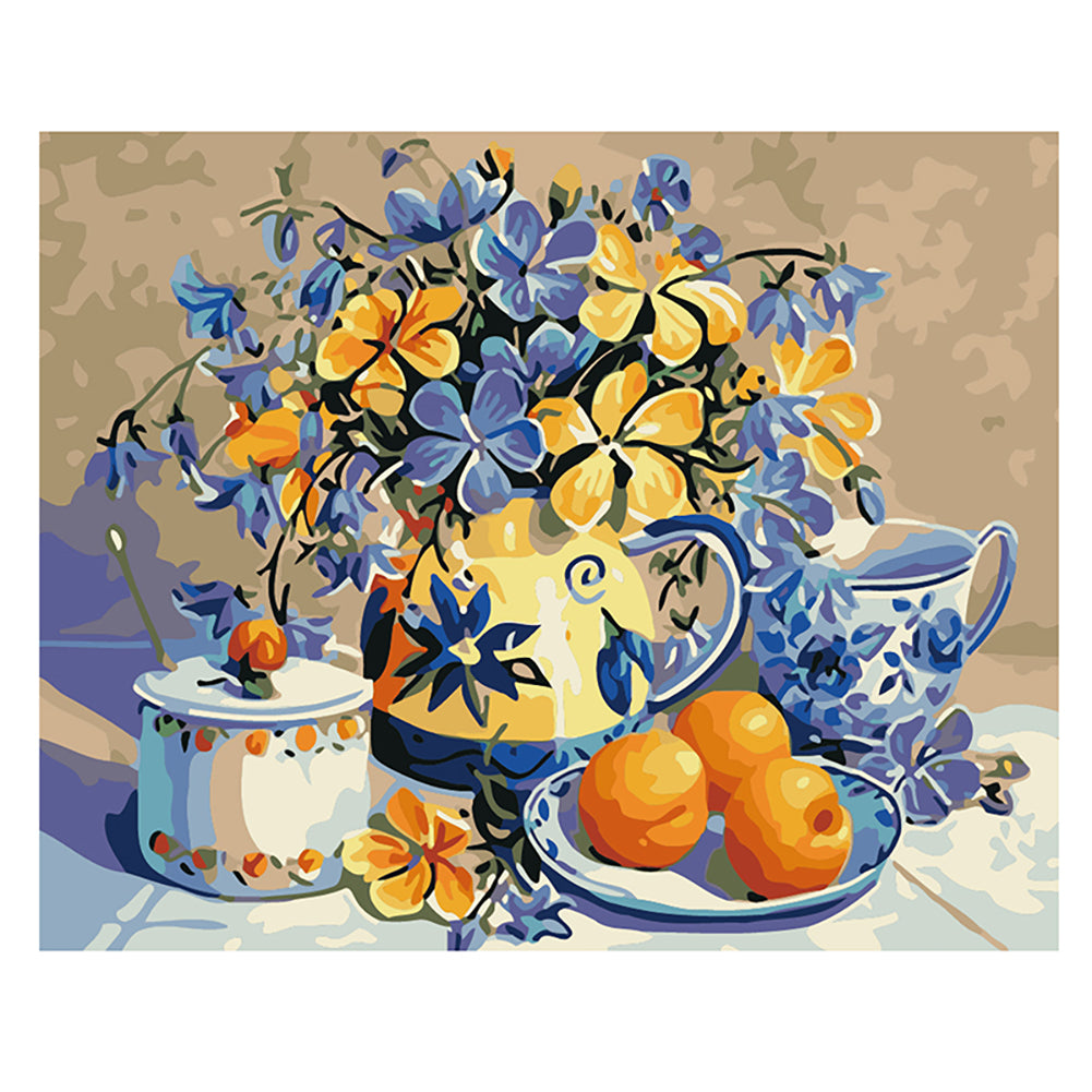 Blue and Gold Floral Tea Still Life - 40x50 cm paint by numbers kit