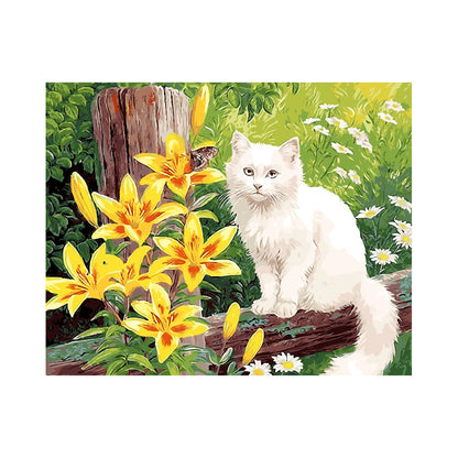 White Cat Among Golden Lilies - 40x50 cm paint by numbers kit
