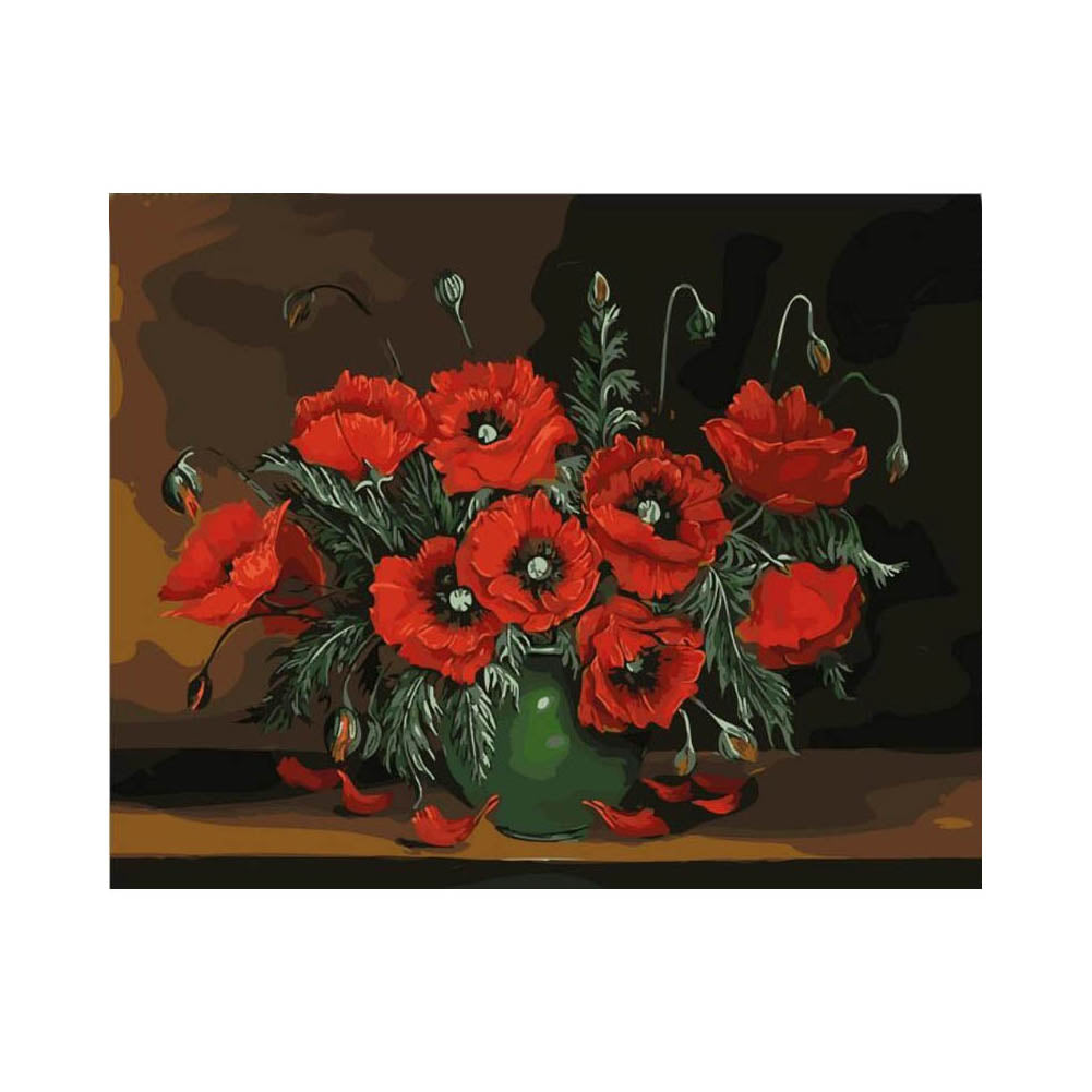 Crimson Poppies in Green Vase - 40x50 cm paint by numbers kit