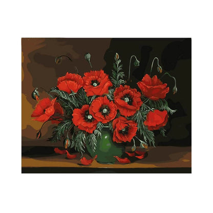 Crimson Poppies in Green Vase - 40x50 cm paint by numbers kit