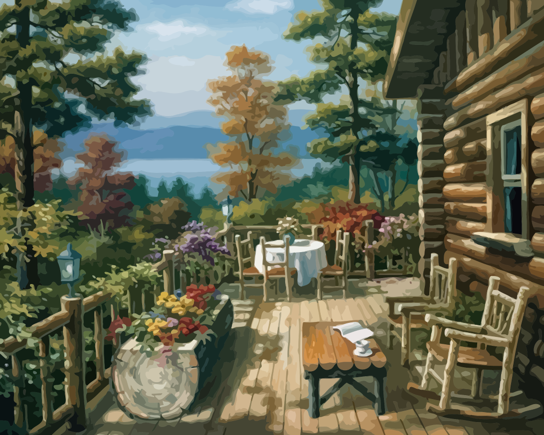 Mountain Cabin Terrace - 40x50 cm paint by numbers kit