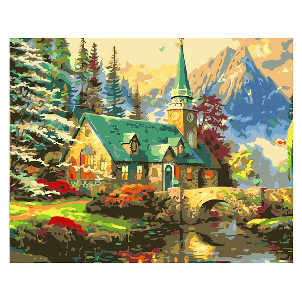 Mountain Chapel and Stone Bridge - 40x50 cm paint by numbers kit