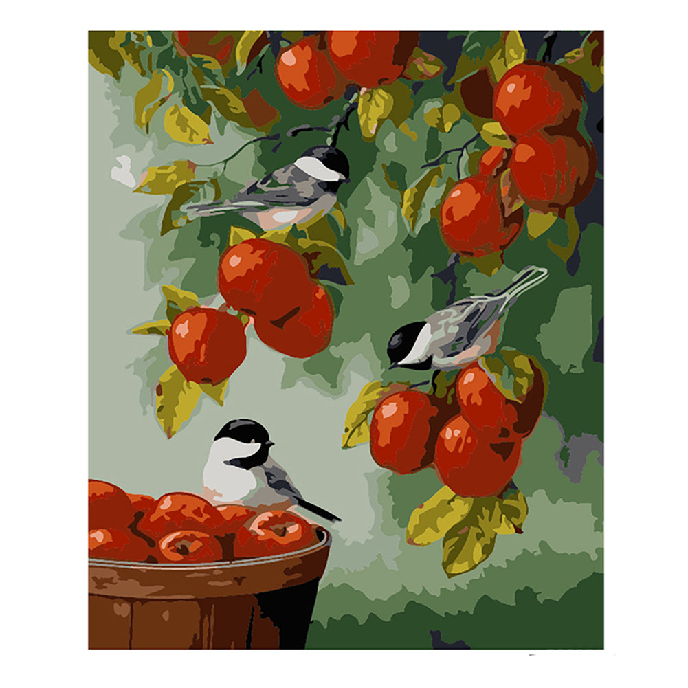 Chickadees Among Red Apples - 40x50 cm paint by numbers kit