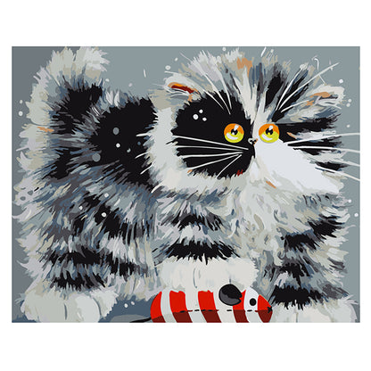 Fluffy Cat with Toy Fish - 40x50 cm paint by numbers kit