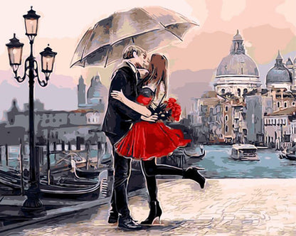 Romantic Couple Under an Umbrella