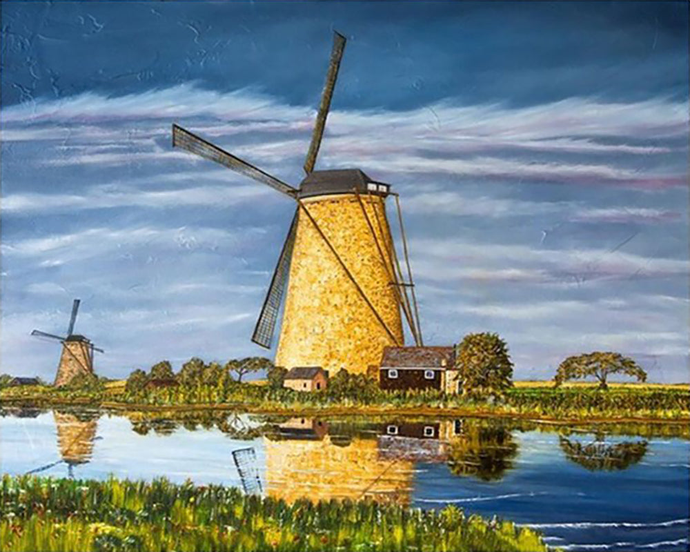 Windmill Reflection at Sunset - 40x50 cm paint by numbers kit