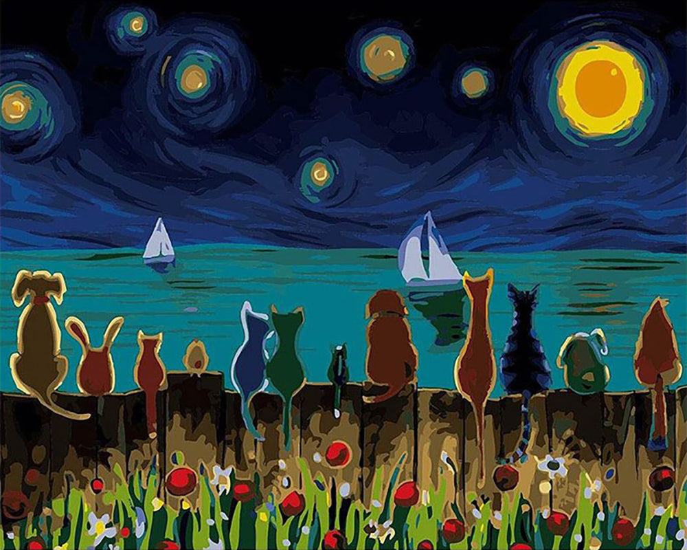 Starry Night Animal Gathering - 40x50 cm paint by numbers kit