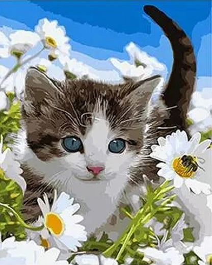 Kitten Among Daisies - 40x50 cm paint by numbers kit