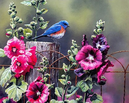 Bluebird Among Hollyhocks - 40x50 cm paint by numbers kit