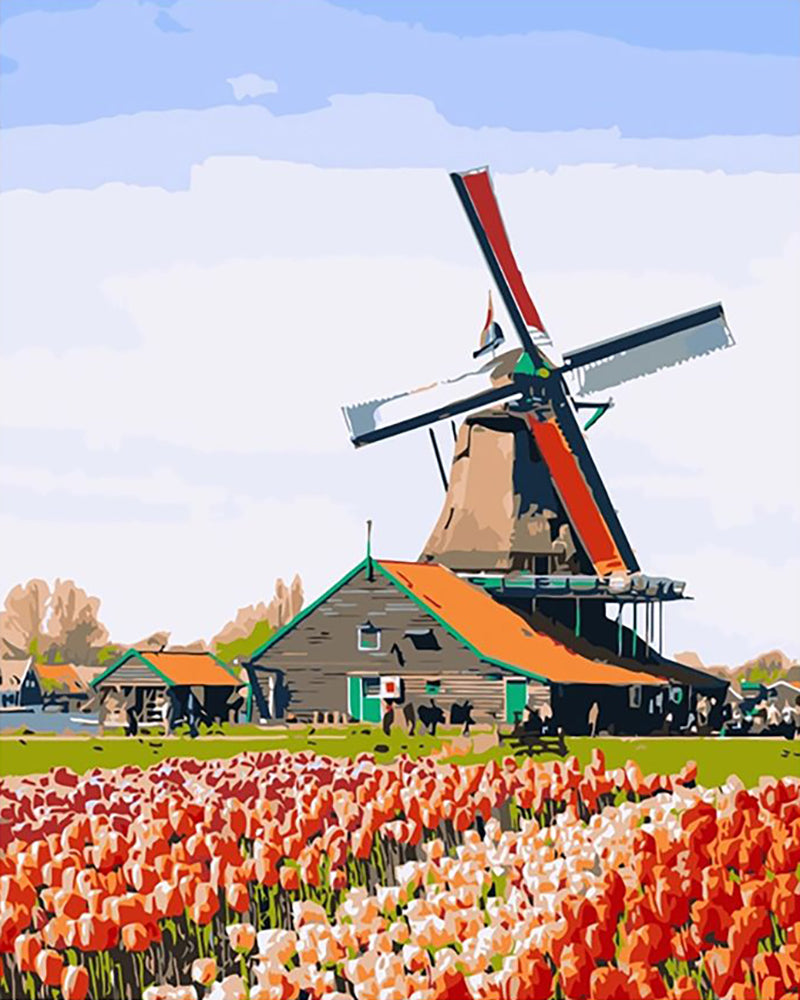 Tulip Windmill Morning - 40x50 cm paint by numbers kit