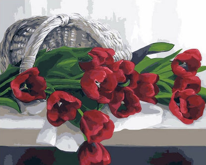 Crimson Tulip Basket - 40x50 cm paint by numbers kit