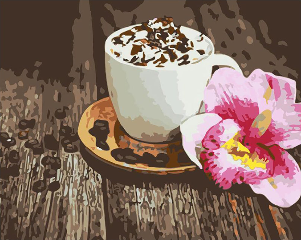 Coffee and Pink Blossom - 40x50 cm paint by numbers kit
