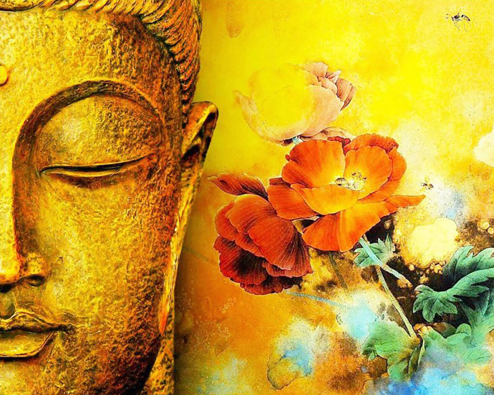 Golden Buddha and Poppies - 40x50 cm paint by numbers kit