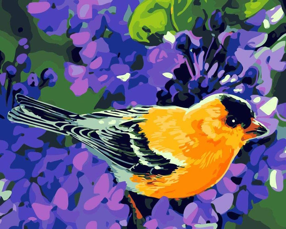 Golden Bird in Purple Blooms - 40x50 cm paint by numbers kit